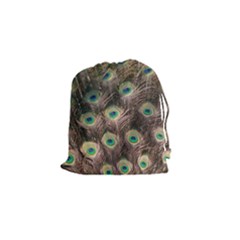 Bird Peacock Tail Feathers Drawstring Pouch (small)