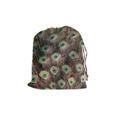 Bird Peacock Tail Feathers Drawstring Pouch (medium) by Pakrebo