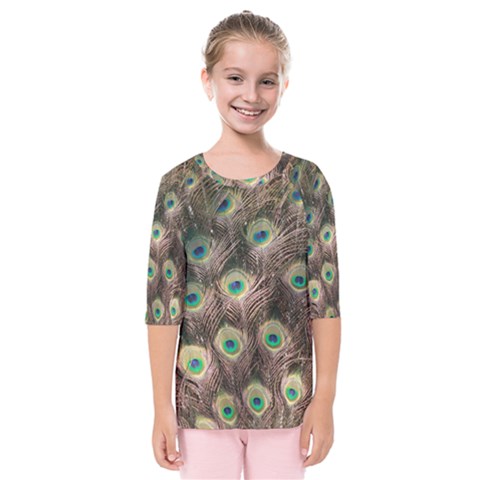 Bird Peacock Tail Feathers Kids  Quarter Sleeve Raglan Tee by Pakrebo