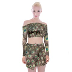 Bird Peacock Tail Feathers Off Shoulder Top With Mini Skirt Set by Pakrebo