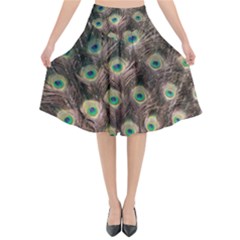 Bird Peacock Tail Feathers Flared Midi Skirt by Pakrebo