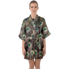 Bird Peacock Tail Feathers Quarter Sleeve Kimono Robe by Pakrebo