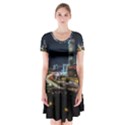 Night City Seoul Travel Korea Sky Short Sleeve V-neck Flare Dress View1