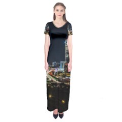 Night City Seoul Travel Korea Sky Short Sleeve Maxi Dress by Pakrebo