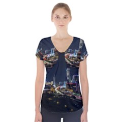 Night City Seoul Travel Korea Sky Short Sleeve Front Detail Top by Pakrebo