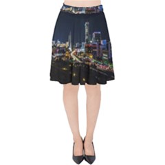 Night City Seoul Travel Korea Sky Velvet High Waist Skirt by Pakrebo