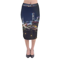 Night City Seoul Travel Korea Sky Velvet Midi Pencil Skirt by Pakrebo