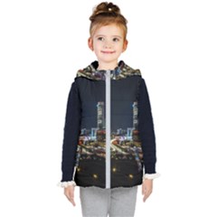 Night City Seoul Travel Korea Sky Kids  Hooded Puffer Vest by Pakrebo