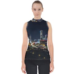 Night City Seoul Travel Korea Sky Mock Neck Shell Top by Pakrebo