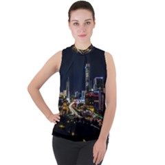 Night City Seoul Travel Korea Sky Mock Neck Chiffon Sleeveless Top by Pakrebo