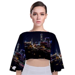 Night City Seoul Travel Korea Sky Tie Back Butterfly Sleeve Chiffon Top by Pakrebo