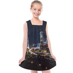 Night City Seoul Travel Korea Sky Kids  Cross Back Dress by Pakrebo