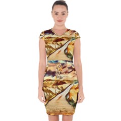 Painting Expressive Colors Texture Capsleeve Drawstring Dress  by Pakrebo