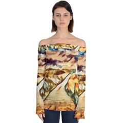 Painting Expressive Colors Texture Off Shoulder Long Sleeve Top by Pakrebo