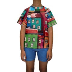 Houses Handmade Cultural Kids  Short Sleeve Swimwear by Pakrebo