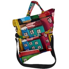 Houses Handmade Cultural Fold Over Handle Tote Bag by Pakrebo