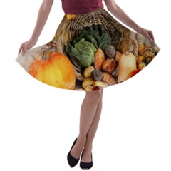 Pumpkin Vegetables Autumn A-line Skater Skirt by Pakrebo