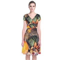 Pumpkin Vegetables Autumn Short Sleeve Front Wrap Dress by Pakrebo