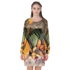 Pumpkin Vegetables Autumn Long Sleeve Chiffon Shift Dress  by Pakrebo