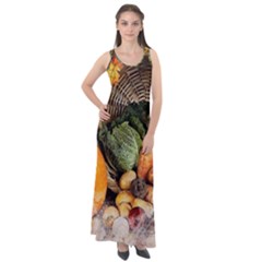 Pumpkin Vegetables Autumn Sleeveless Velour Maxi Dress by Pakrebo