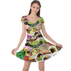 Eat Food Background Art Color Cap Sleeve Dress by Pakrebo