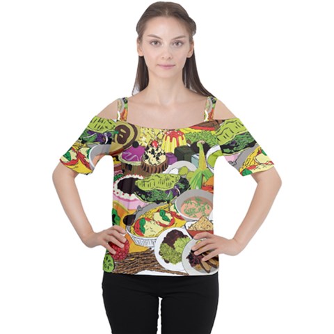 Eat Food Background Art Color Cutout Shoulder Tee by Pakrebo