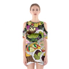 Eat Food Background Art Color Shoulder Cutout One Piece Dress by Pakrebo