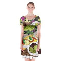 Eat Food Background Art Color Short Sleeve V-neck Flare Dress by Pakrebo