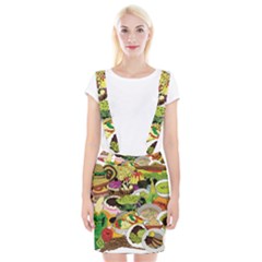 Eat Food Background Art Color Braces Suspender Skirt by Pakrebo