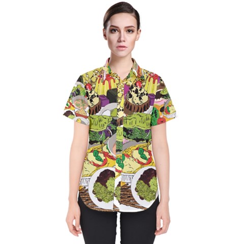 Eat Food Background Art Color Women s Short Sleeve Shirt by Pakrebo