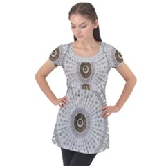 Cami Texture Pattern Architecture Puff Sleeve Tunic Top by Pakrebo