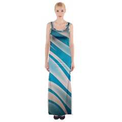 Background Abstract Blue Wavy Maxi Thigh Split Dress by Pakrebo