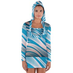 Background Abstract Blue Wavy Long Sleeve Hooded T-shirt by Pakrebo