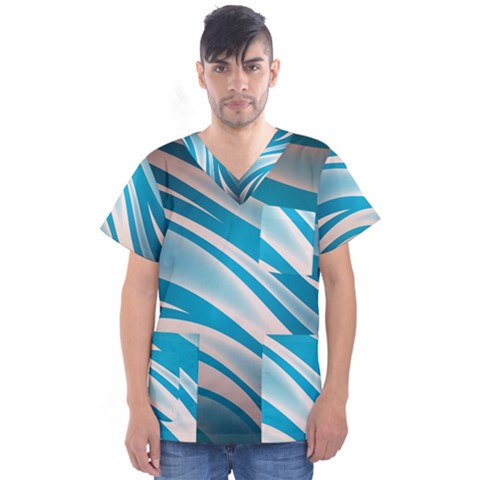 Background Abstract Blue Wavy Men s V-neck Scrub Top by Pakrebo