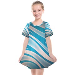 Background Abstract Blue Wavy Kids  Smock Dress