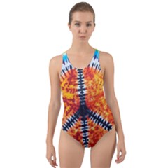 Tie Dye Peace Sign Cut-out Back One Piece Swimsuit by Pakrebo