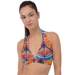 Tie Dye Peace Sign Halter Plunge Bikini Top by Pakrebo