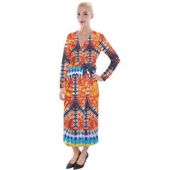 Tie Dye Peace Sign Velvet Maxi Wrap Dress by Pakrebo