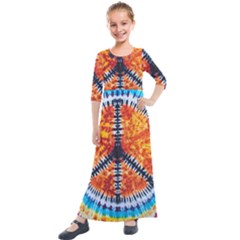 Tie Dye Peace Sign Kids  Quarter Sleeve Maxi Dress by Pakrebo