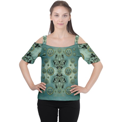 Tree In Golden Meditative Frames Cutout Shoulder Tee by pepitasart