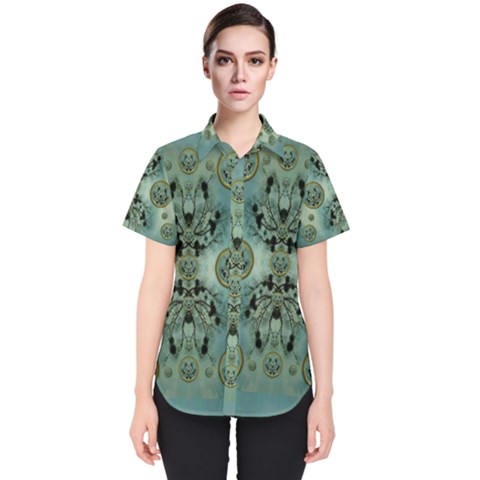 Tree In Golden Meditative Frames Women s Short Sleeve Shirt by pepitasart