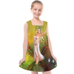 Beautiful Fairy With Wonderful Flowers Kids  Cross Back Dress by FantasyWorld7