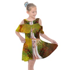 Beautiful Fairy With Wonderful Flowers Kids  Shoulder Cutout Chiffon Dress by FantasyWorld7