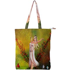 Beautiful Fairy With Wonderful Flowers Double Zip Up Tote Bag by FantasyWorld7