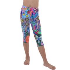 Abstract Forest  Kids  Lightweight Velour Capri Leggings 