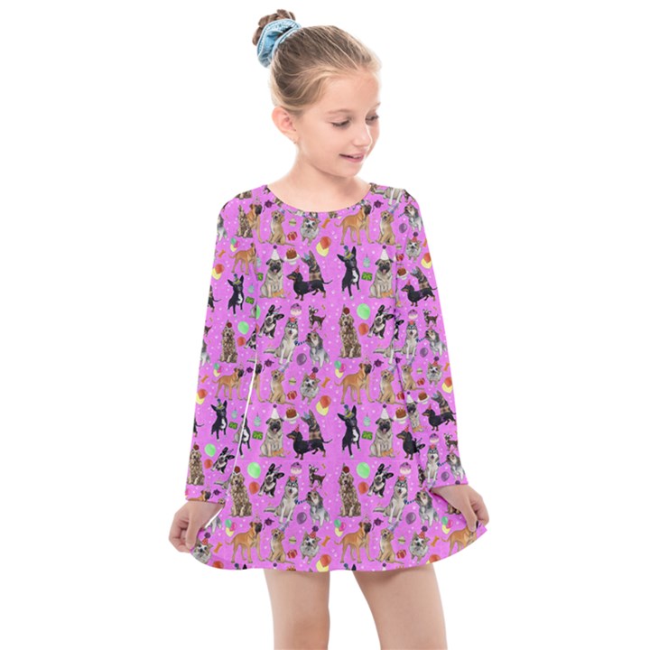 Puppy Party Kids  Long Sleeve Dress