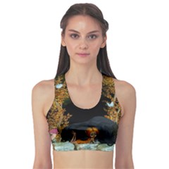 Cute Fairy With Awesome Wolf In The Night Sports Bra by FantasyWorld7