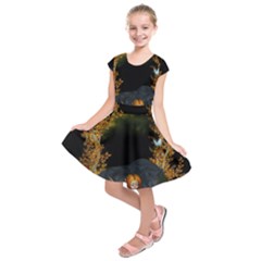 Cute Fairy With Awesome Wolf In The Night Kids  Short Sleeve Dress by FantasyWorld7