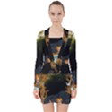 Cute fairy with awesome wolf in the night V-neck Bodycon Long Sleeve Dress View1