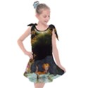 Cute fairy with awesome wolf in the night Kids  Tie Up Tunic Dress View1